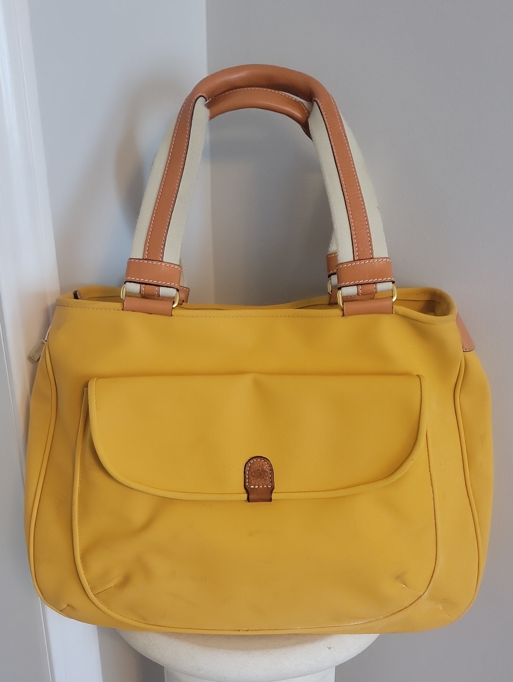 BRIC'S Mustard Yellow Tote Bag with Tan Trim